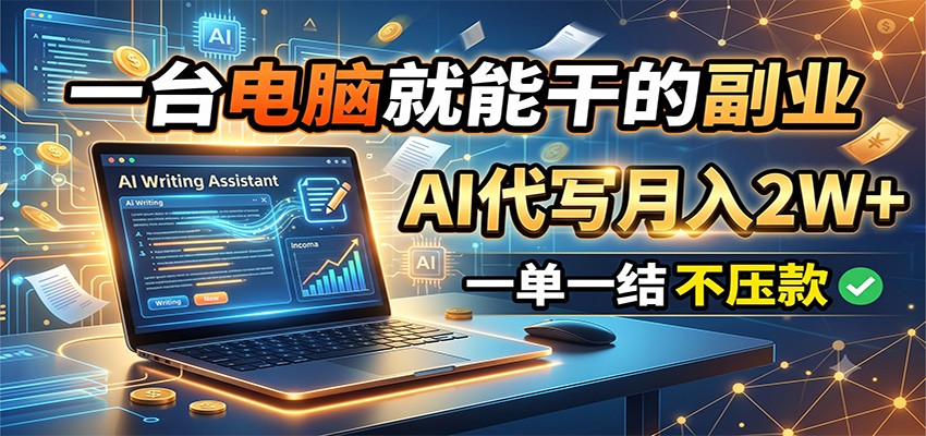 一台电脑就能干的副业，AI代写月入2W+，一单一结不压款-鼎铸网