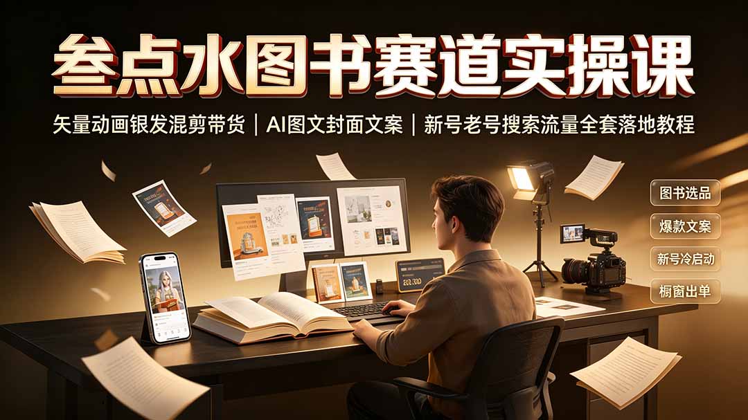 d8eb437058fecf63807cc1ca1aaa43b7.jpeg 叁点水图书赛道实操课|矢量动画银发混剪带货,AI图文封面文案,新号老号搜索流量全套落地教程
