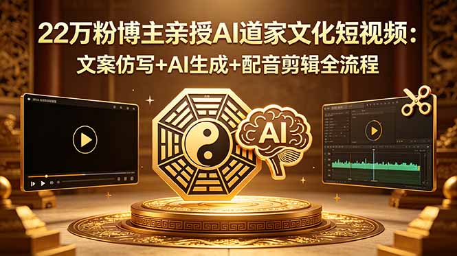 22万粉博主亲授AI道家文化短视频:文案仿写+AI生成+配音剪辑全流程-鼎铸网