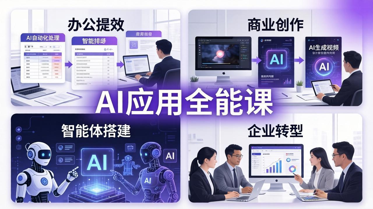 d966ef230cce94633666707f8bda782a.jpeg AIGC 应用师全能课-更新:办公提效、商业创作、智能体搭建、企业转型,一站式学会AI应用