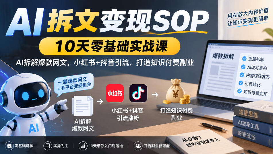 d9a503095f1ca0e8a5720eb86fb681ef.jpeg AI拆文变现SOP|10天零基础实战课,AI拆解爆款网文,小红书+抖音引流,打造知识付费副业