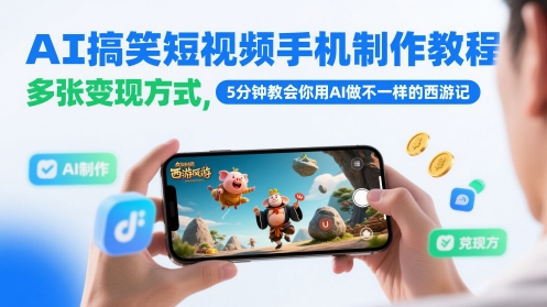 AI搞笑短视频手机制作教程，多张变现方式，5分钟教会你用AI做不一样的西游记-鼎铸网