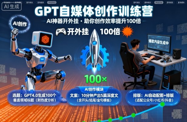 da1645e57d285ed0cb8fc1b2b6e940a1.jpeg GPT自媒体创作训练营:AI神器开外挂,助你创作效率提升100倍
