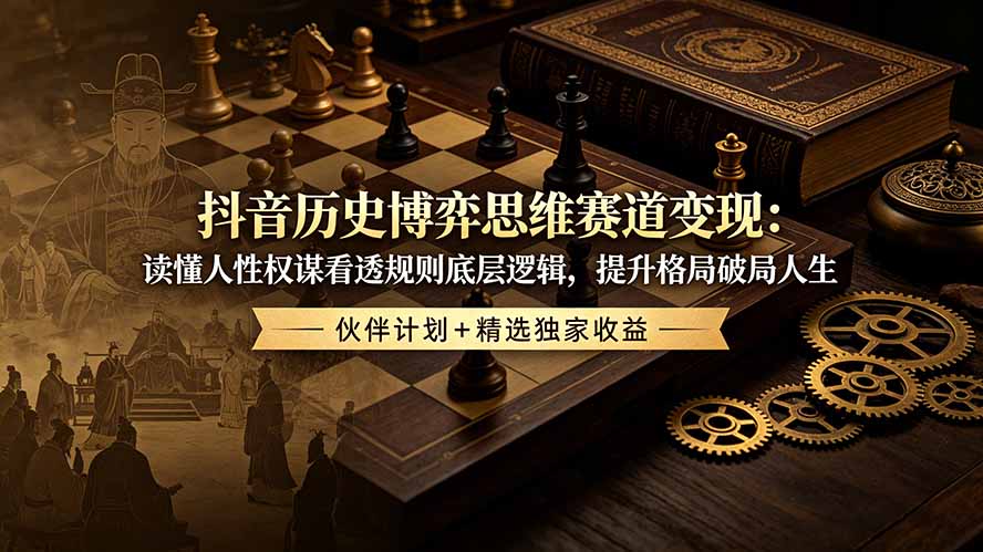 抖音历史博弈思维赛道变现：读懂人性权谋看透规则底层逻辑，提升格局破局人生，伙伴计划+精选独家收益-鼎铸网