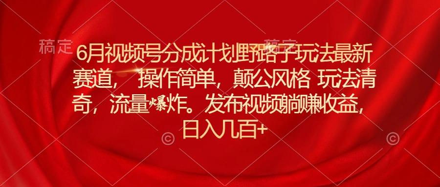 6月视频号分成计划野路子玩法最新赛道操作简单，颠公风格玩法清奇，流…-鼎铸网