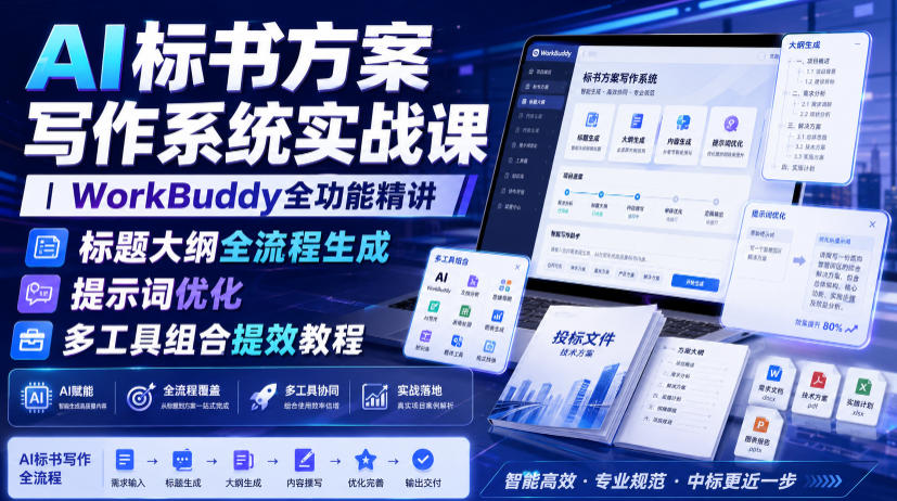 AI标书方案写作系统实战课｜WorkBuddy全功能精讲・标题大纲全流程生成・提示词优化・多工具组合提效教程-鼎铸网