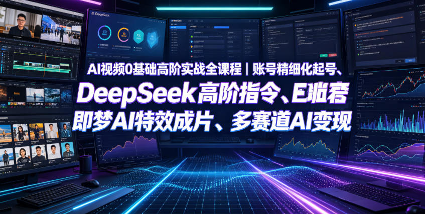 db42697ec4d96172f39e4b7b61933aea.jpeg AI视频0基础高阶实战全课程|账号精细化起号、DeepSeek高阶指令、即梦AI特效成片、多赛道AI短视频量产变现