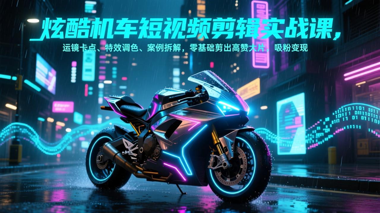 dbcc21be6bbedddfe2bedfe73d07c1f2.jpeg 炫酷机车短视频剪辑实战课,运镜卡点、特效调色、案例拆解,零基础剪出高赞大片,吸粉变现