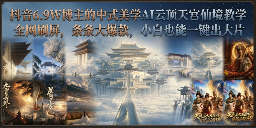 抖音6.9W博主的中式美学AI云顶天宫仙境教学，全网刷屏，条条大爆款，小白也能一键出大片-鼎铸网