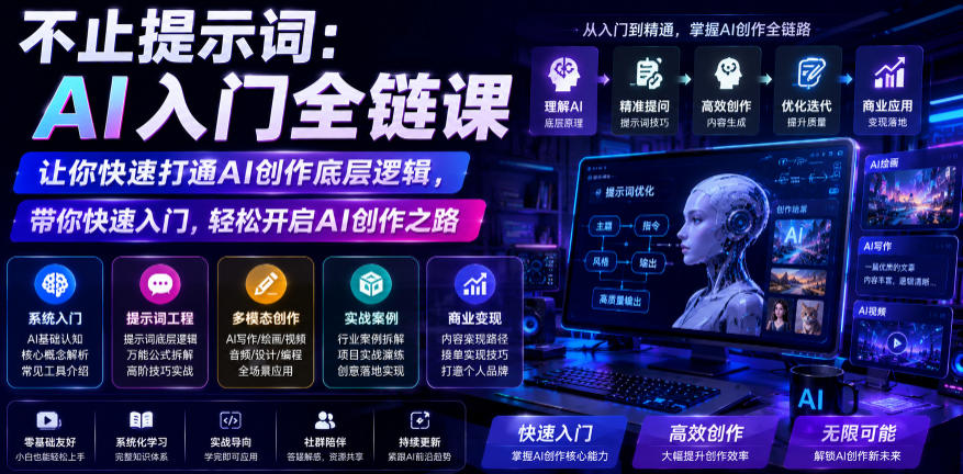 不止提示词：AI入门全链课，让你快速打通AI创作底层逻辑，带你快速入门，轻松开启AI创作之路-鼎铸网