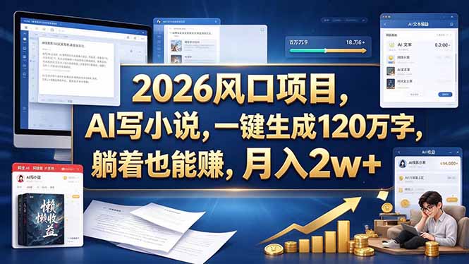 2026 风口项目，AI 写小说，一键生成 120 万字，躺着也能赚，月入 2w +-鼎铸网