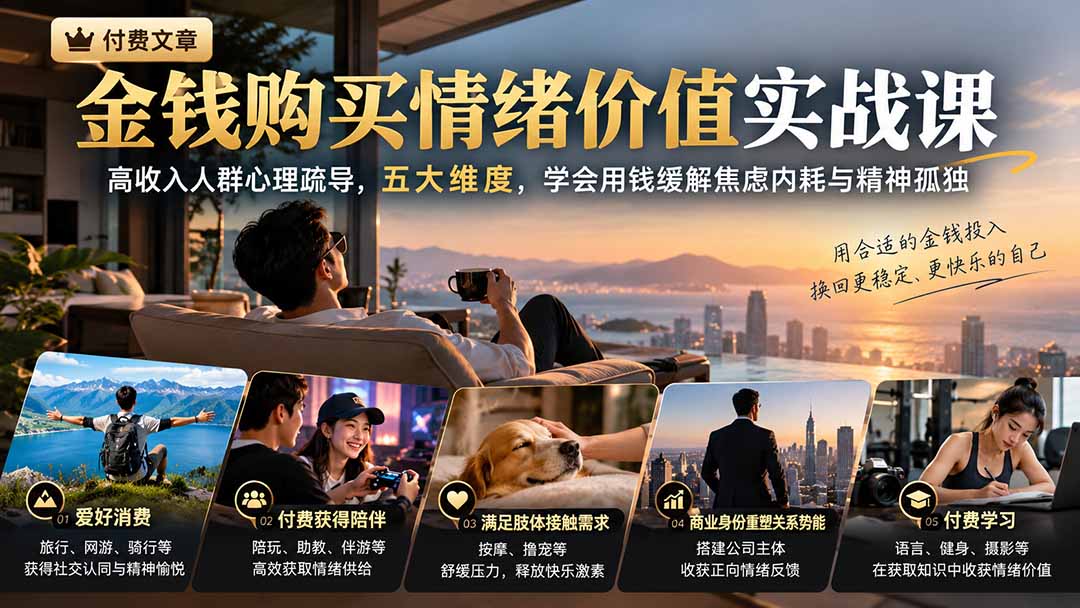 付费文章:金钱购买情绪价值实战课|高收入人群心理疏导,五大维度,学会用钱缓解焦虑内耗与精神孤独-鼎铸网