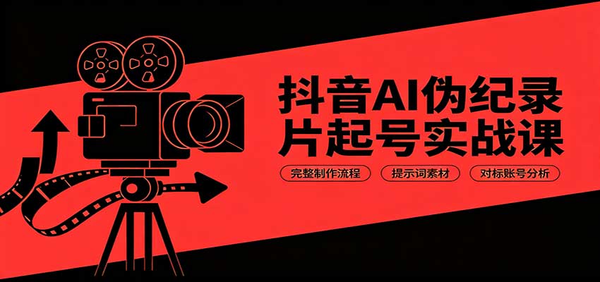 抖音AI伪纪录片起号实战课：完整制作流程，提示词素材，对标账号分析-鼎铸网