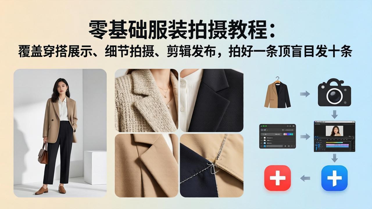 零基础服装拍摄教程：覆盖穿搭展示、细节拍摄、剪辑发布，拍好一条顶盲目发十条-鼎铸网