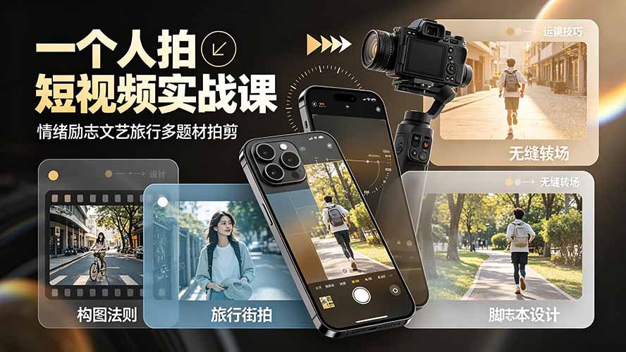 de7ab94699e1fb77ab2c260cc134db37.jpeg 一个人拍短视频实战课:情绪励志文艺旅行多题材×五大景别×黄金构图×八大运镜,从拍摄到成片高效创作