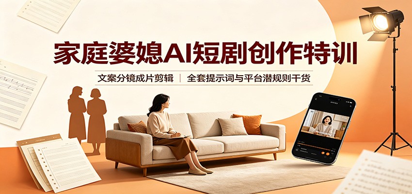 家庭婆媳AI短剧创作特训：文案分镜成片剪辑，全套提示词与平台潜规则干货-鼎铸网