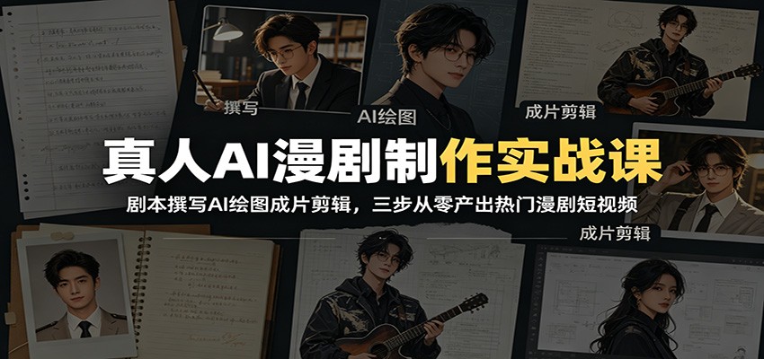 真人AI漫剧制作实战课：剧本撰写AI绘图成片剪辑，三步从零产出热门漫剧短视频-鼎铸网