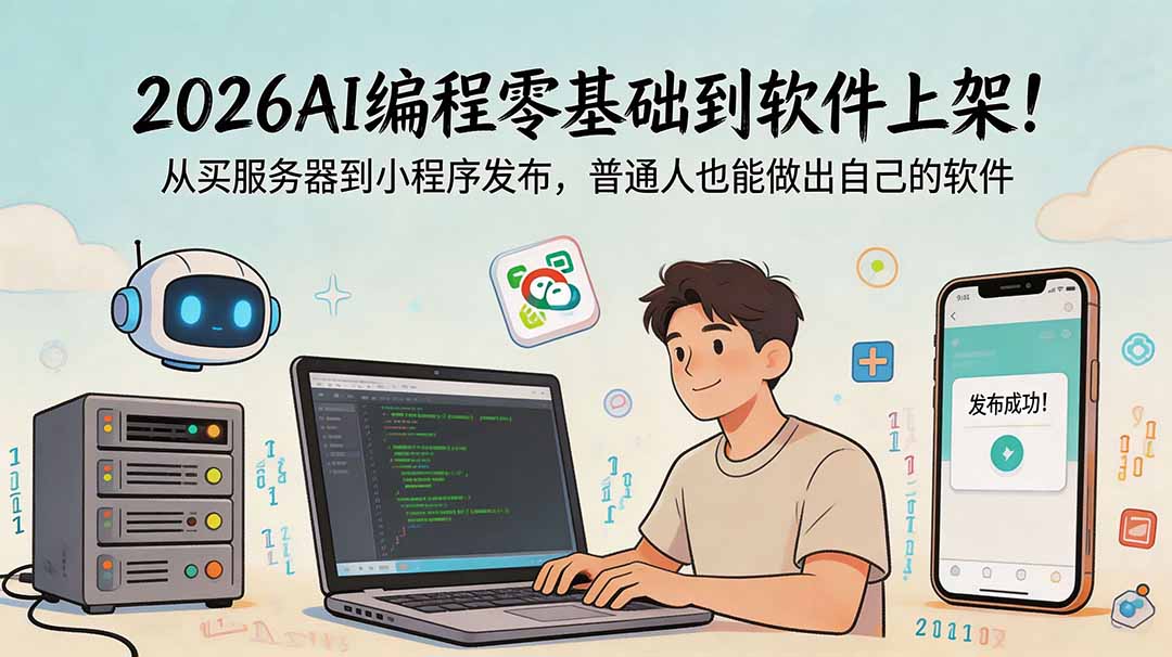2026AI编程零基础到软件上架！从买服务器到小程序发布，普通人也能做出自己的软件-鼎铸网