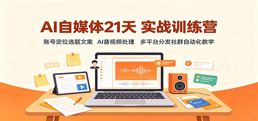 AI自媒体21天实战训练营：账号定位选题文案，AI音视频处理，多平台分发社群自动化教学-鼎铸网