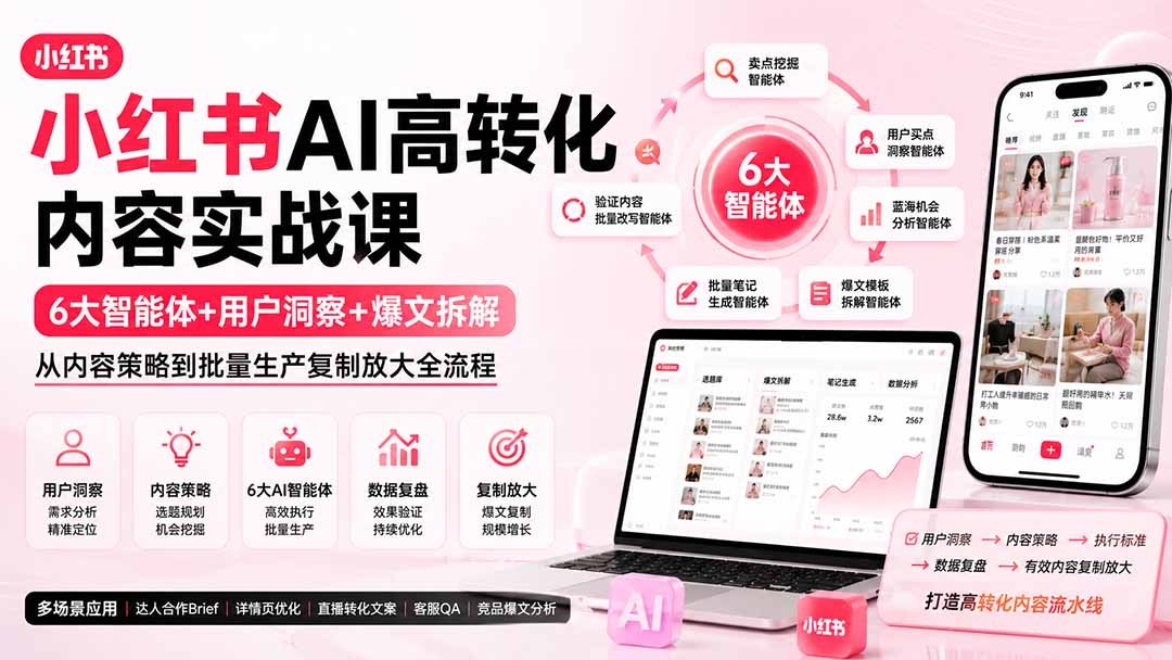 dfe7c8882c65c863d3ab599f430fe611.jpeg 小红书AI高转化内容实战课:6大智能体+用户洞察+爆文拆解,从内容策略到批量生产复制放大全流程