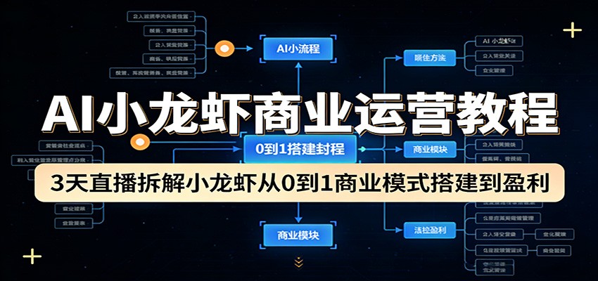 AI小龙虾商业运营教程:3天直播拆解小龙虾从0到1商业模式搭建到盈利-鼎铸网