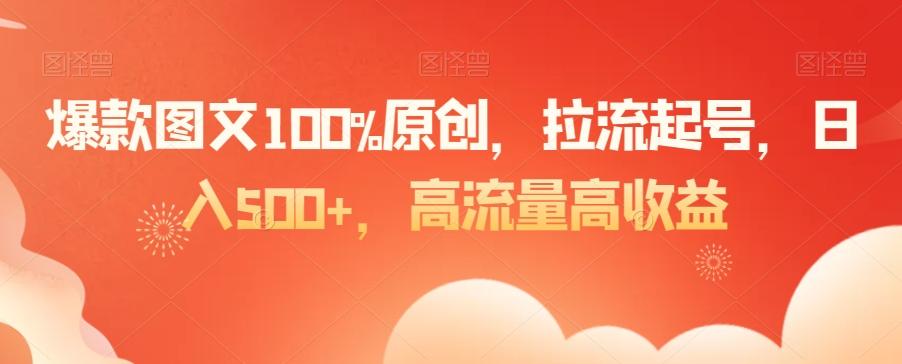 爆款图文100%原创，拉流起号，日入500+，高流量高收益【揭秘】-鼎铸网