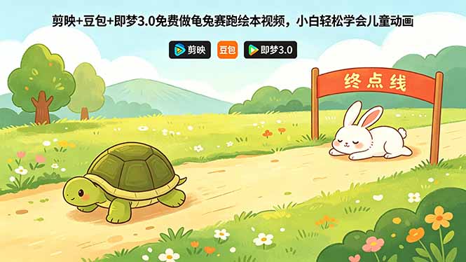 剪映+豆包+即梦3.0免费做龟兔赛跑绘本视频,小白轻松学会儿童动画-鼎铸网