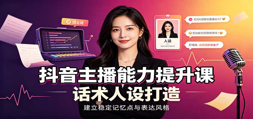 抖音主播能力提升课：账号底层逻辑，直播间搭建调试，话术人设打造全套教学-鼎铸网