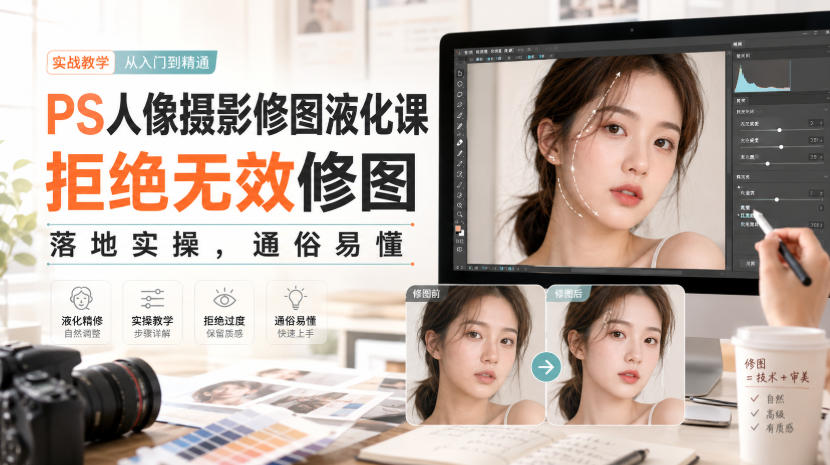 PS人像摄影修图液化课，拒绝无效修图，落地实操，通俗易懂-鼎铸网