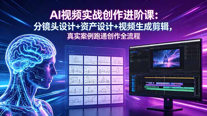 AI视频实战创作进阶课:分镜头设计+资产设计+视频生成剪辑,真实案例跑通创作全流程-鼎铸网
