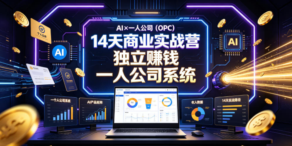 AI×一人公司(OPC)14天商业实战营，用AI帮你搭建一个属于你自己的、能独立賺钱的一人公司系统-鼎铸网