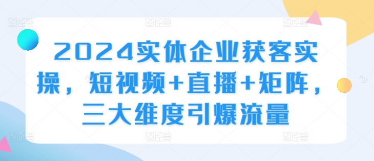 2024实体企业获客实操，短视频+直播+矩阵，三大维度引爆流量-鼎铸网