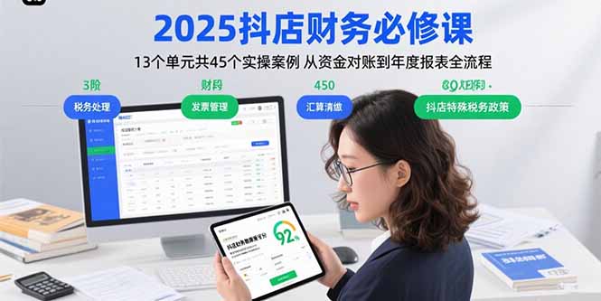 e308f54732f7417d43791e01ed11d8e6.jpeg 2025抖店财务必修课:13个单元共45个实操案例 从资金对账到年度报表全流程