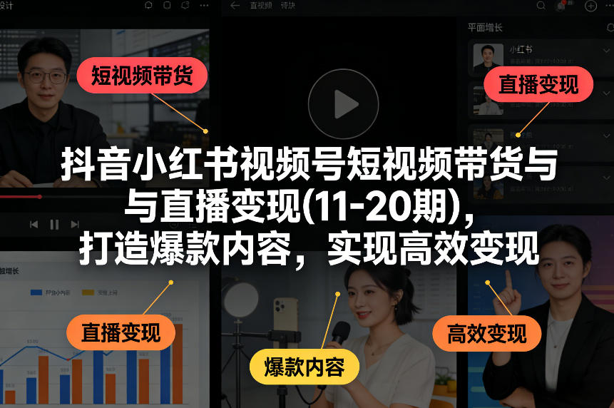 抖音小红书视频号短视频带货与直播变现(10-21期),打造爆款内容,实现高效变现(更新05月08日)-鼎铸网