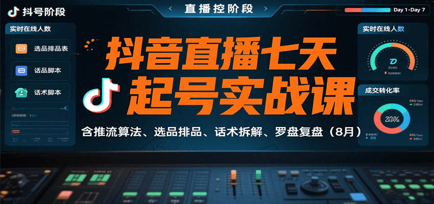 抖音直播七天起号实战课：含推流算法、选品排品、话术拆解、罗盘复盘(8月)-鼎铸网