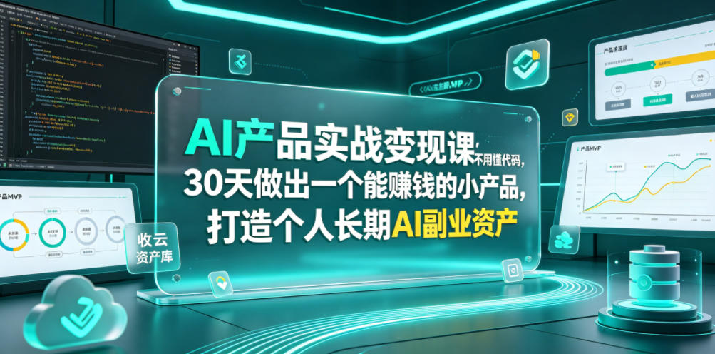 AI产品实战变现课，不用懂代码，30天做出一个能賺钱的小产品，打造个人长期AI副业资产-鼎铸网