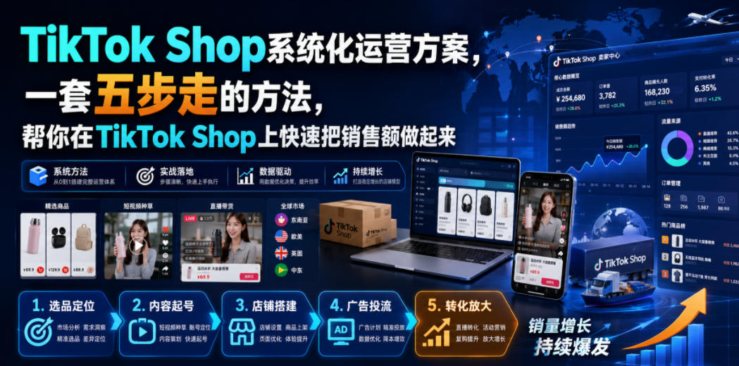 TikTok Shop系统化运营方案,一套五步走的方法,帮你在TikTok Shop上快速把销售额做起来【原创双语字幕】-鼎铸网