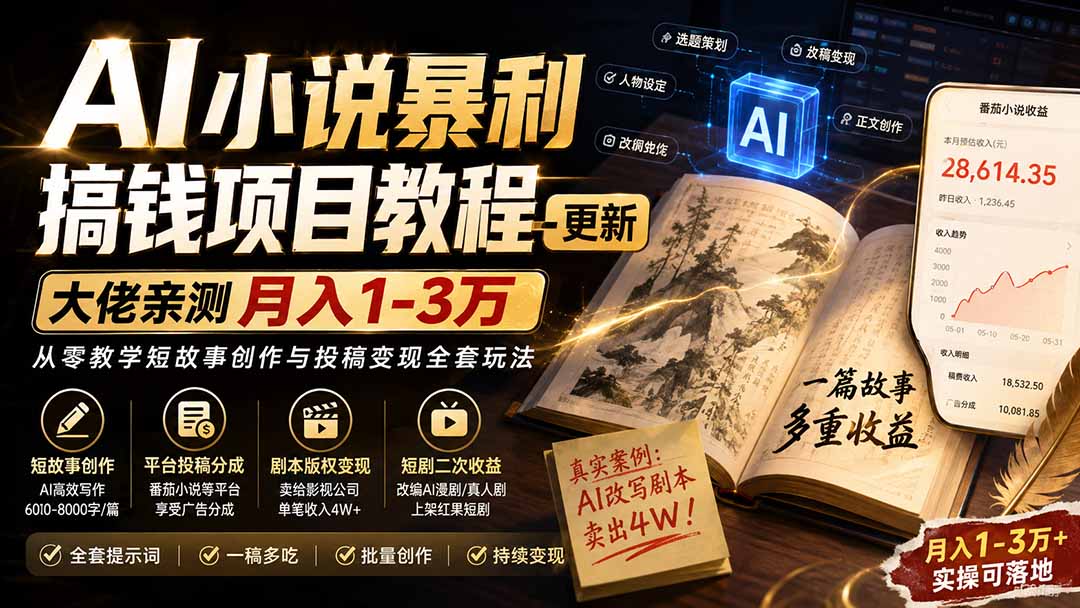 e4d85309d31b5bbd0d586bc95a5a7700.jpeg AI小说短故事暴利搞钱项目教程-更新,大佬亲测月入1-3万,从零教学短故事创作与投稿变现全套玩法