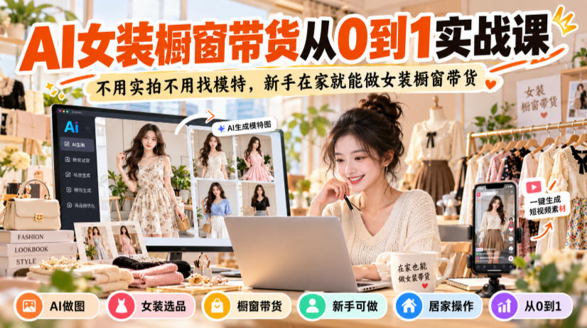 e509888239b4368216577c5a29967ada.jpeg AI女装橱窗带货从0到1实战课,不用实拍不用找模特,新手在家就能做女装橱窗带货