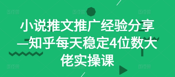 小说推文推广经验分享—知乎每天稳定4位数大佬实操课-鼎铸网
