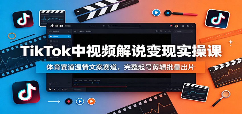 TikTok中视频解说变现实操课：体育赛道温情文案赛道，完整起号剪辑批量出片-鼎铸网