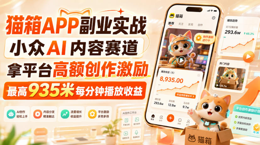 e589ef4308e6181765c3f25151a8fd33.jpeg 猫箱APP副业实战,小众AI内容赛道,拿平台高额创作激励,最高935米每分钟播放收益