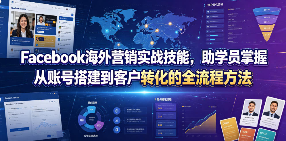 Facebook海外营销实战技能,助学员掌握从账号搭建到客户转化的全流程方法-鼎铸网