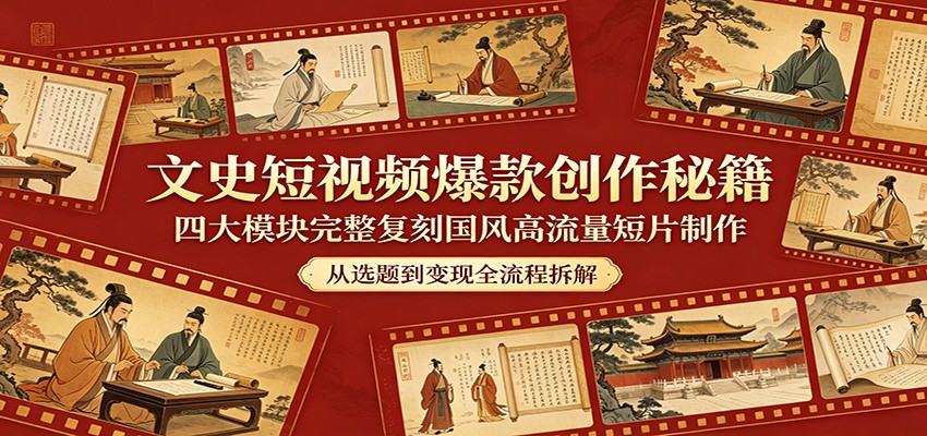 文史短视频爆款创作秘籍:四大模块完整复刻国风高流量短片制作-鼎铸网