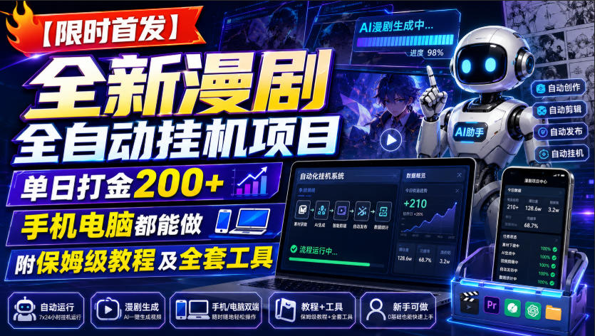 【限时首发】全新漫剧全自动挂G项目,单日打金200+,手机电脑都能做,附保姆级教程及全套工具【揭秘】-鼎铸网