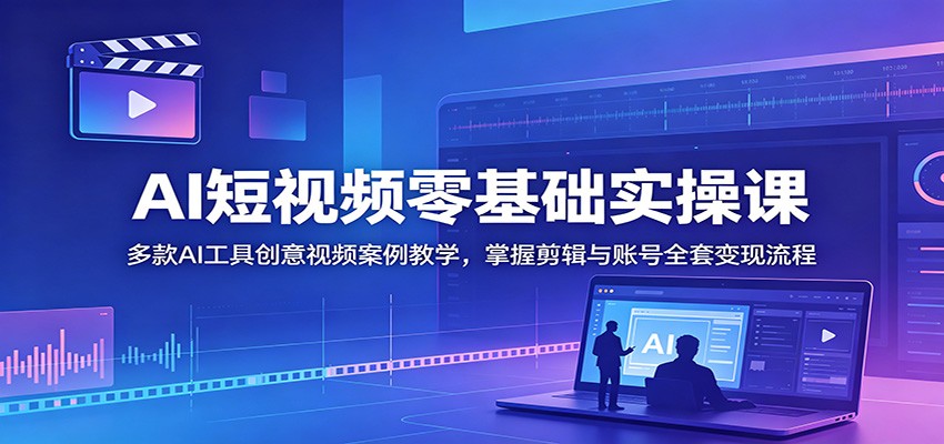 AI短视频零基础实操课：多款AI工具创意视频案例教学，掌握剪辑与账号全套变现流程-鼎铸网
