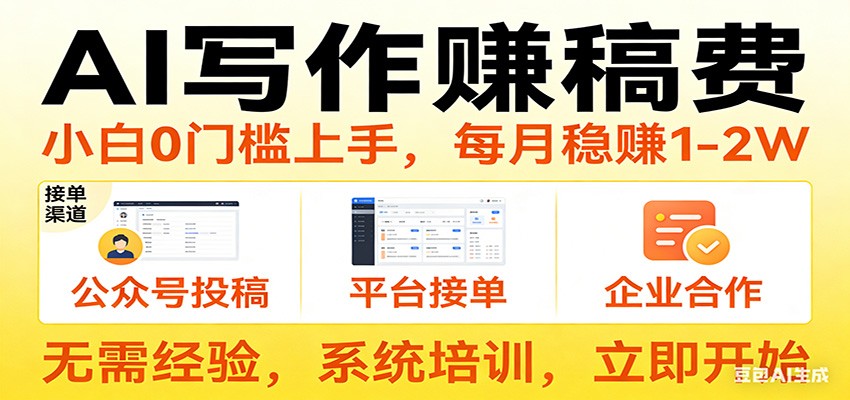 用AI写作赚稿费，提供接单渠道，每月稳赚1-2W，小白0门槛上手！-鼎铸网