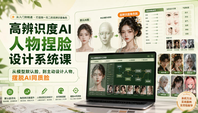 e8014ee36165547e3f0391d6aa2b1fd8.jpeg 高辨识度AI人物捏脸设计系统课,从模型默认脸,到主动设计人物,摆脱AI同质脸