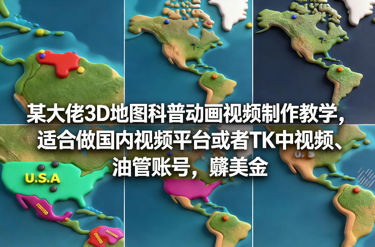某大佬3D地图科普动画视频制作教学,适合做国内视频平台或者TK中视频、油管账号,賺美金-鼎铸网