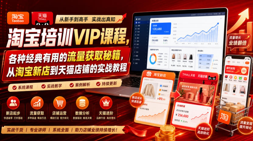 淘宝培训VIP课程,各种经典有用的流量获取秘籍,从淘宝新店到天猫店铺的实战教程(更新7月29日)-鼎铸网